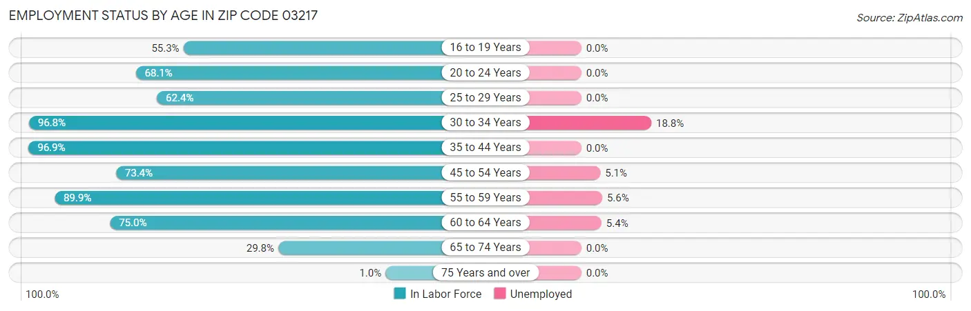 Employment Status by Age in Zip Code 03217