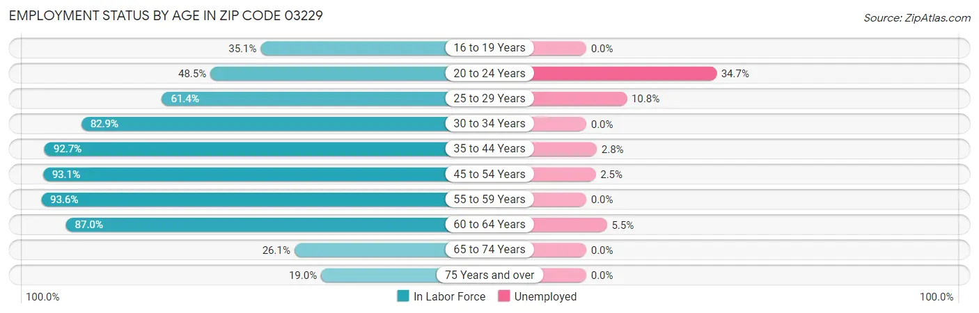Employment Status by Age in Zip Code 03229