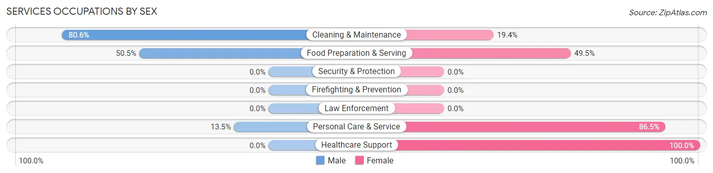 Services Occupations by Sex in Zip Code 03253