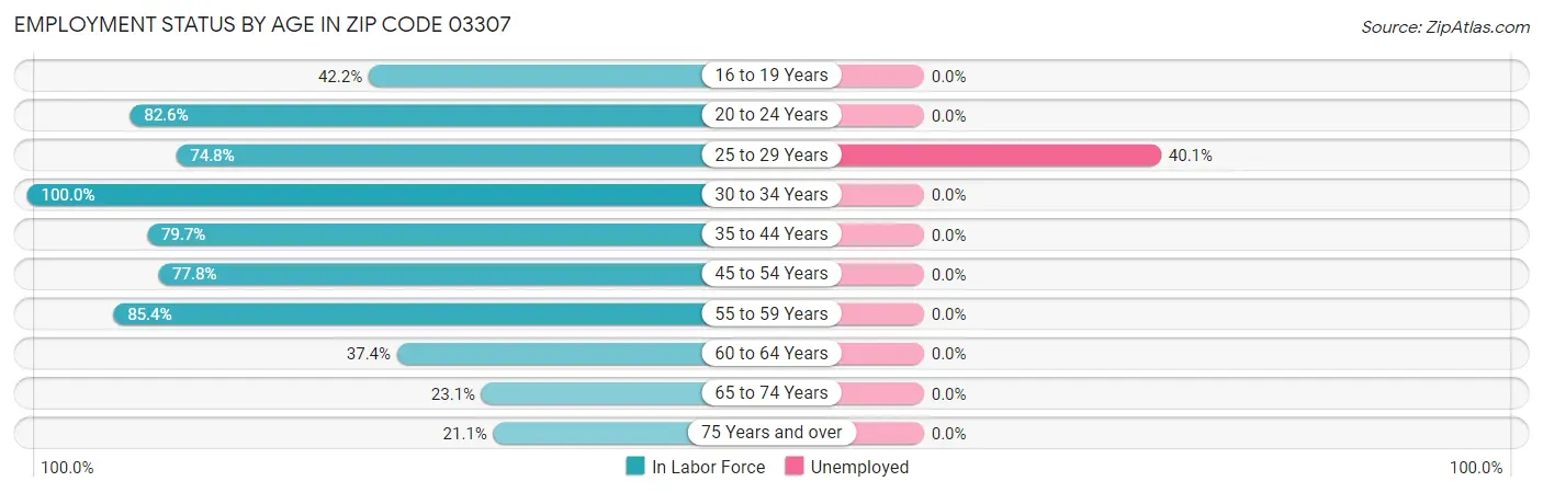 Employment Status by Age in Zip Code 03307