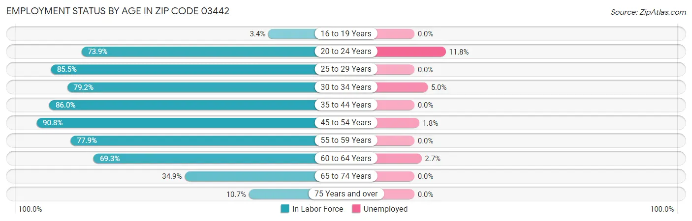 Employment Status by Age in Zip Code 03442