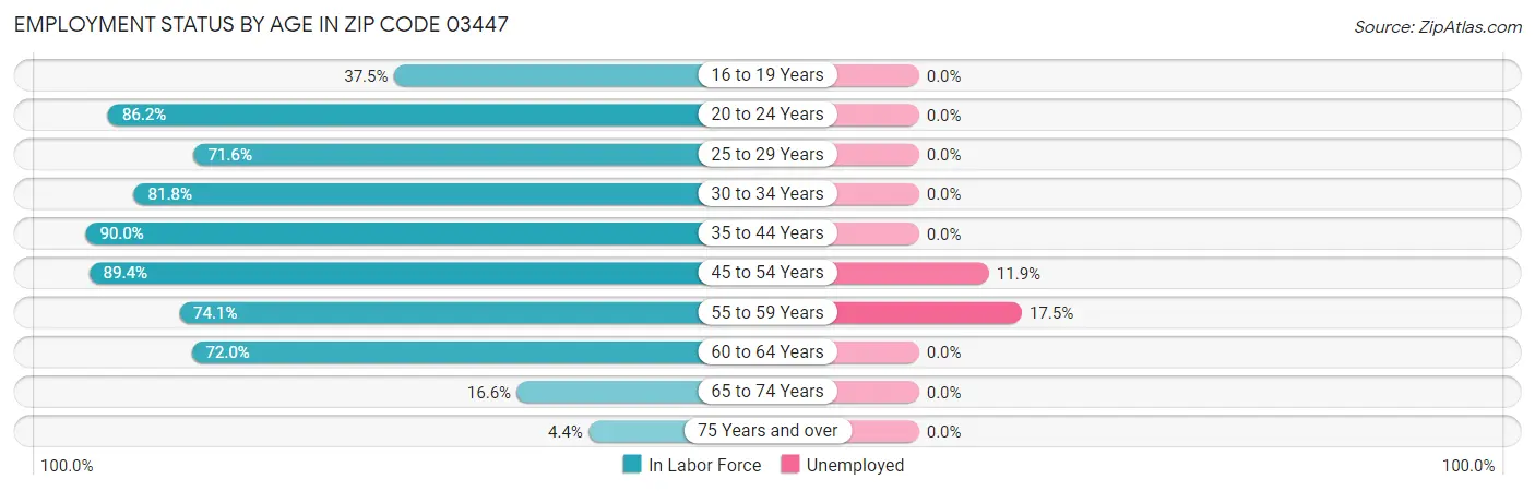 Employment Status by Age in Zip Code 03447