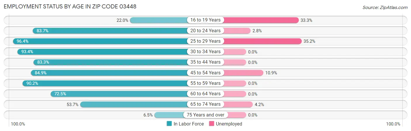 Employment Status by Age in Zip Code 03448