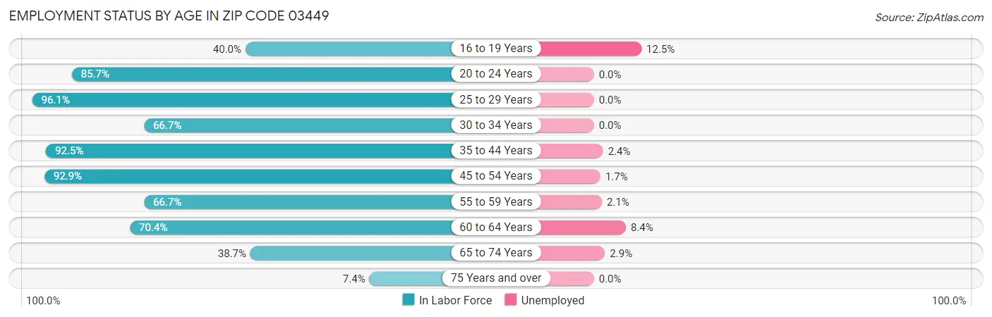 Employment Status by Age in Zip Code 03449
