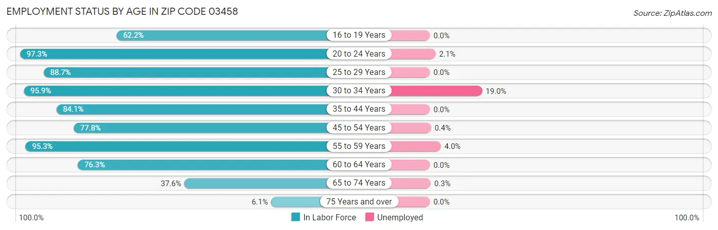 Employment Status by Age in Zip Code 03458