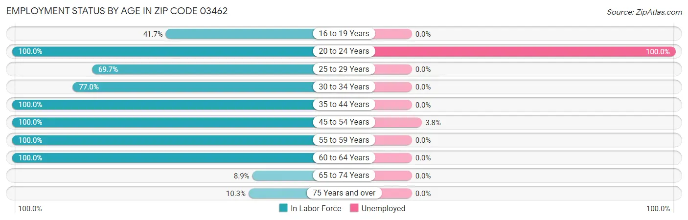 Employment Status by Age in Zip Code 03462
