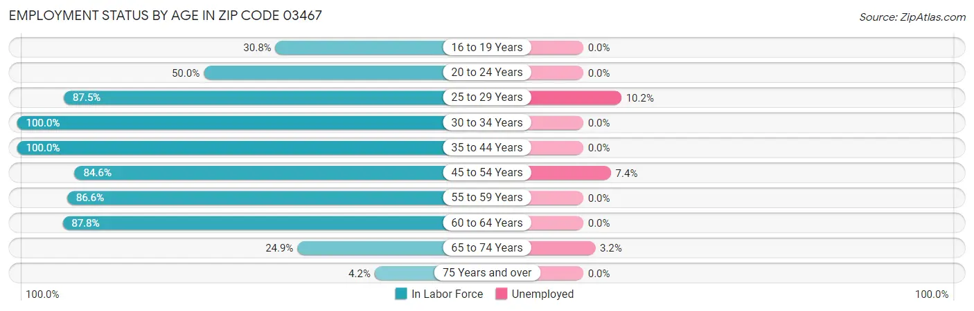 Employment Status by Age in Zip Code 03467
