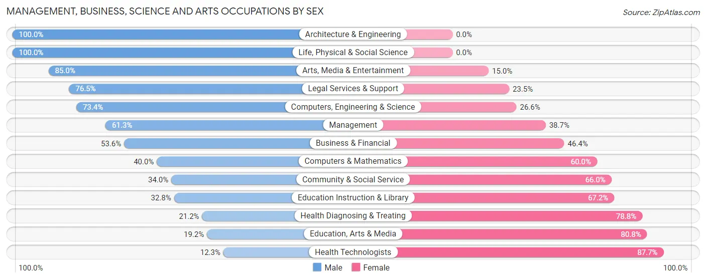 Management, Business, Science and Arts Occupations by Sex in Zip Code 03570