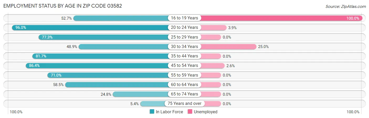 Employment Status by Age in Zip Code 03582