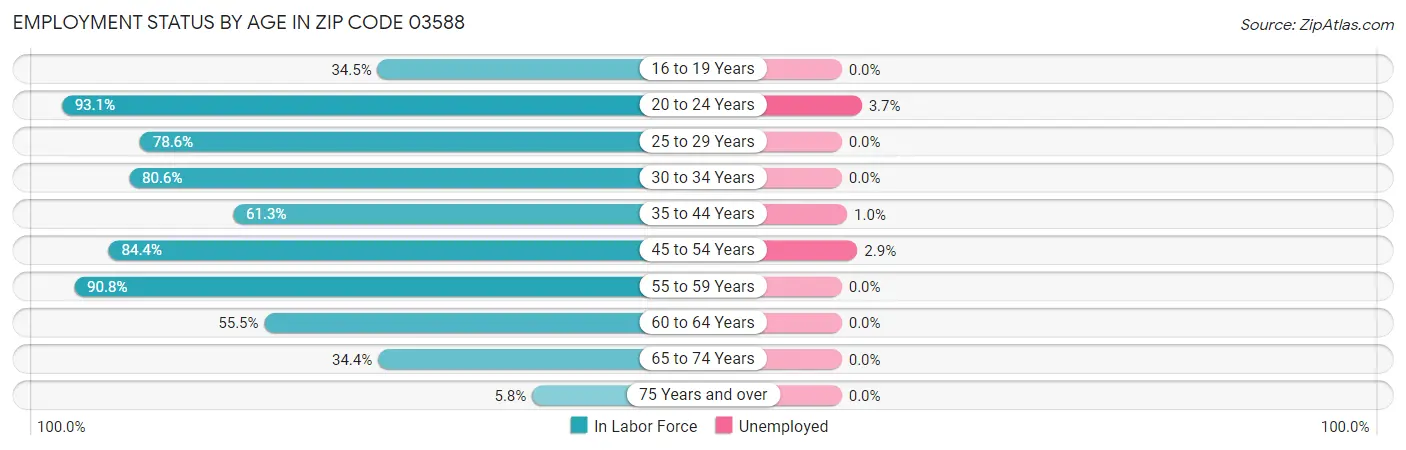 Employment Status by Age in Zip Code 03588