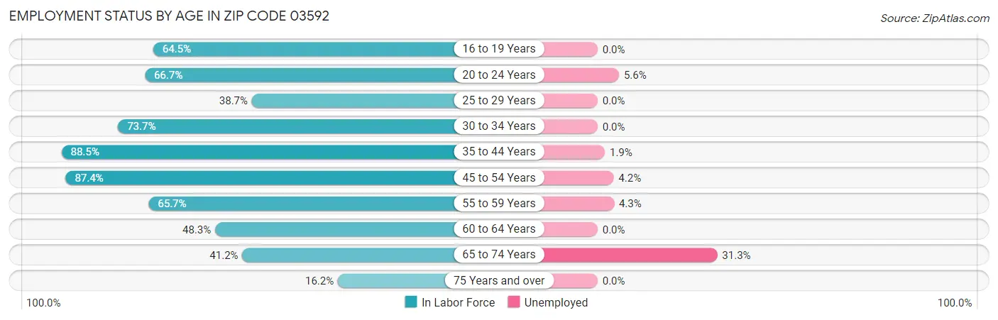 Employment Status by Age in Zip Code 03592