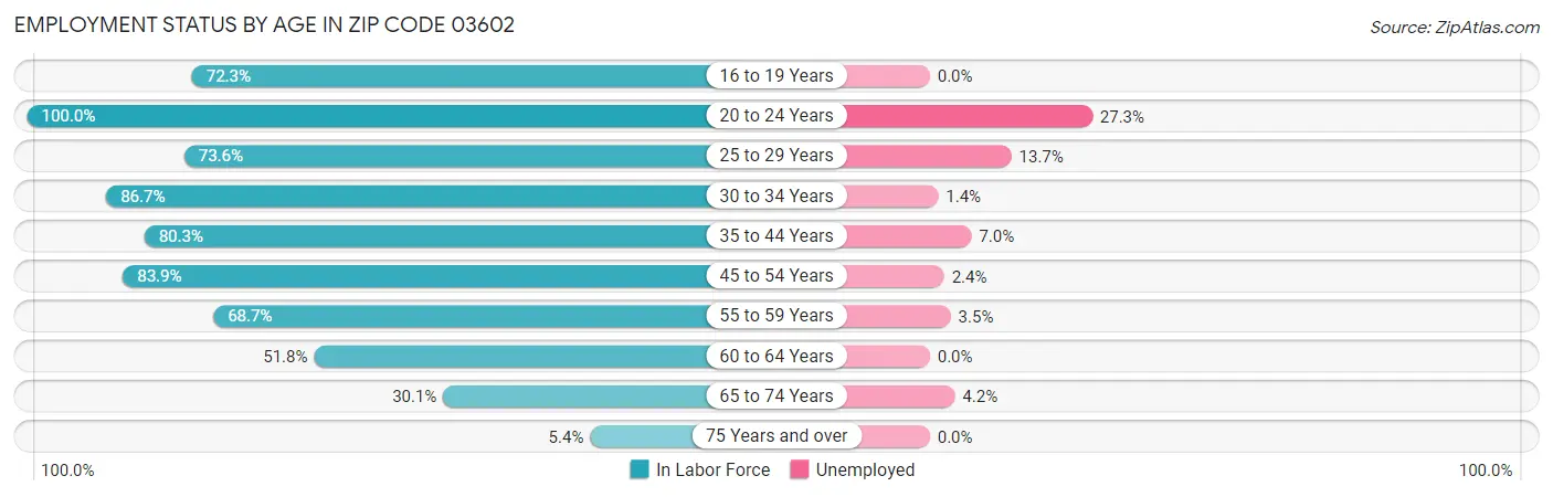 Employment Status by Age in Zip Code 03602