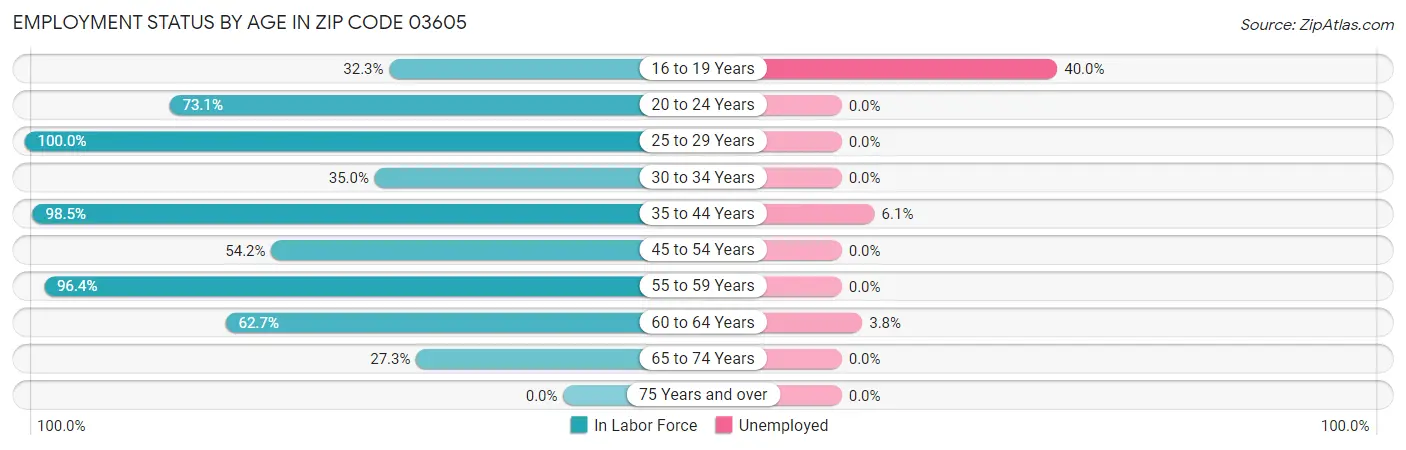 Employment Status by Age in Zip Code 03605
