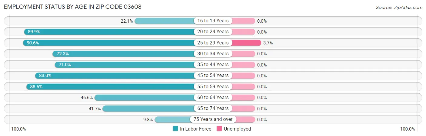 Employment Status by Age in Zip Code 03608