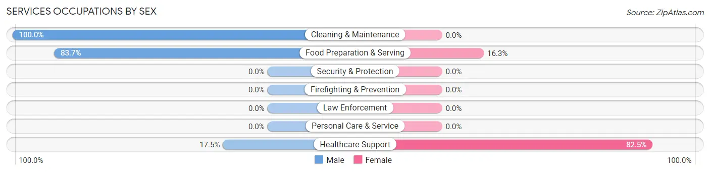 Services Occupations by Sex in Zip Code 03609