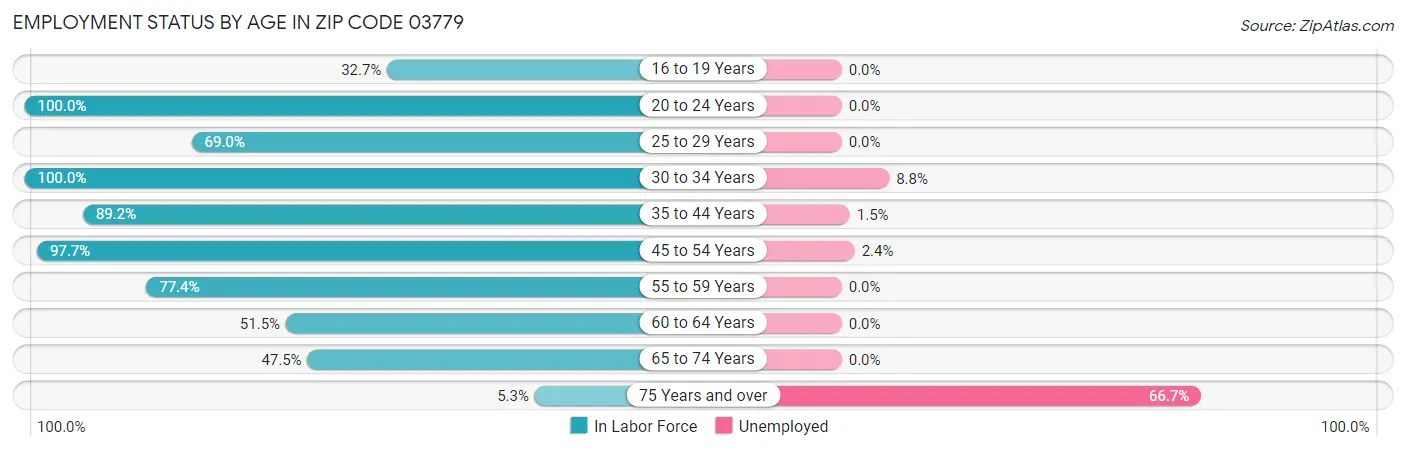 Employment Status by Age in Zip Code 03779