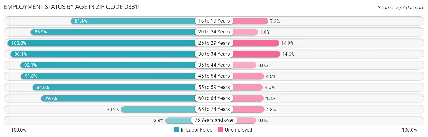 Employment Status by Age in Zip Code 03811