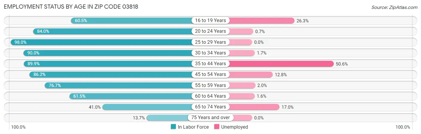 Employment Status by Age in Zip Code 03818