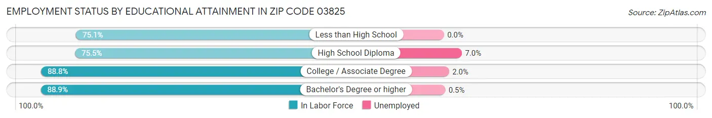 Employment Status by Educational Attainment in Zip Code 03825