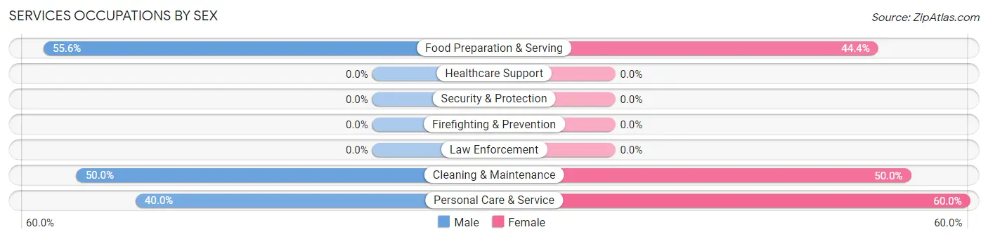 Services Occupations by Sex in Zip Code 03832