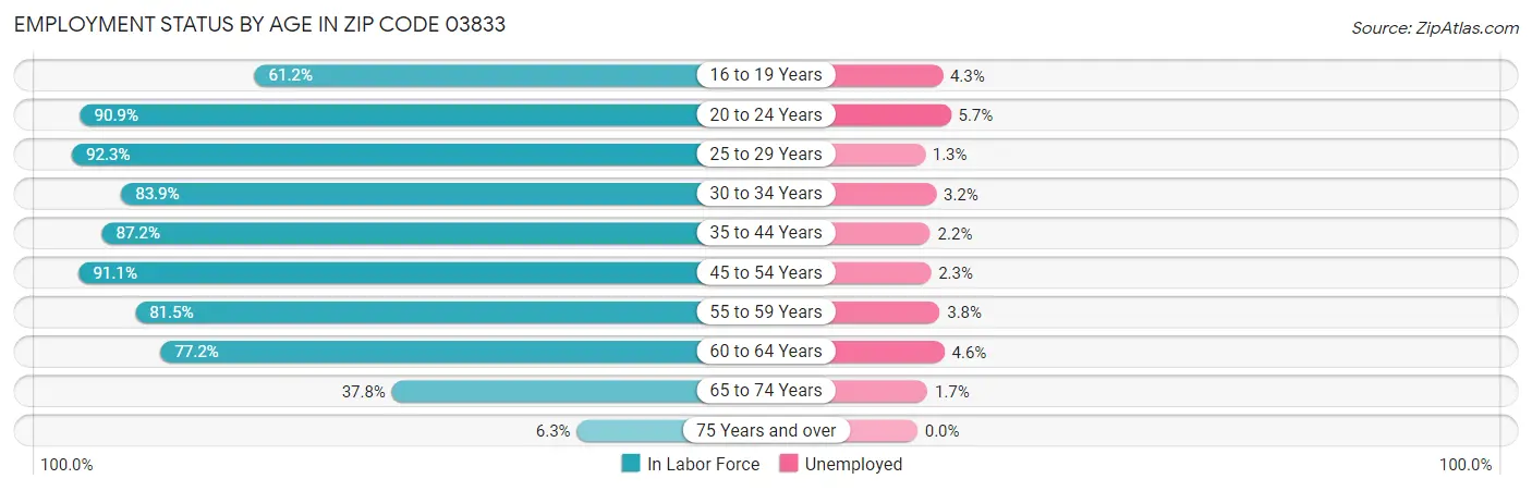 Employment Status by Age in Zip Code 03833