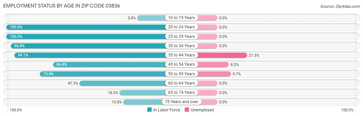 Employment Status by Age in Zip Code 03836
