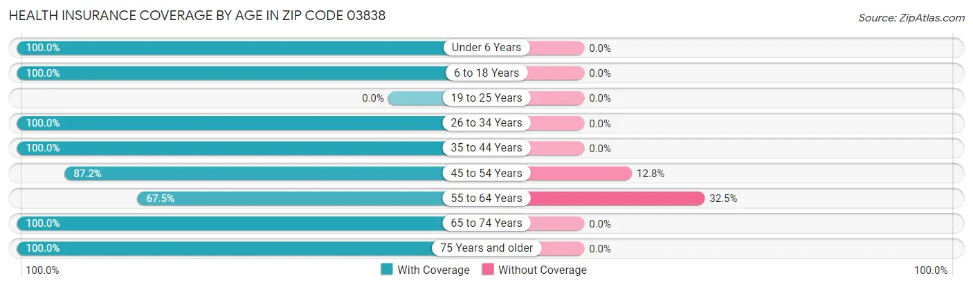 Health Insurance Coverage by Age in Zip Code 03838