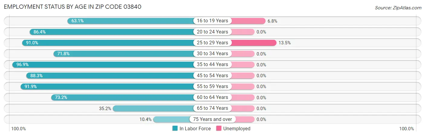 Employment Status by Age in Zip Code 03840