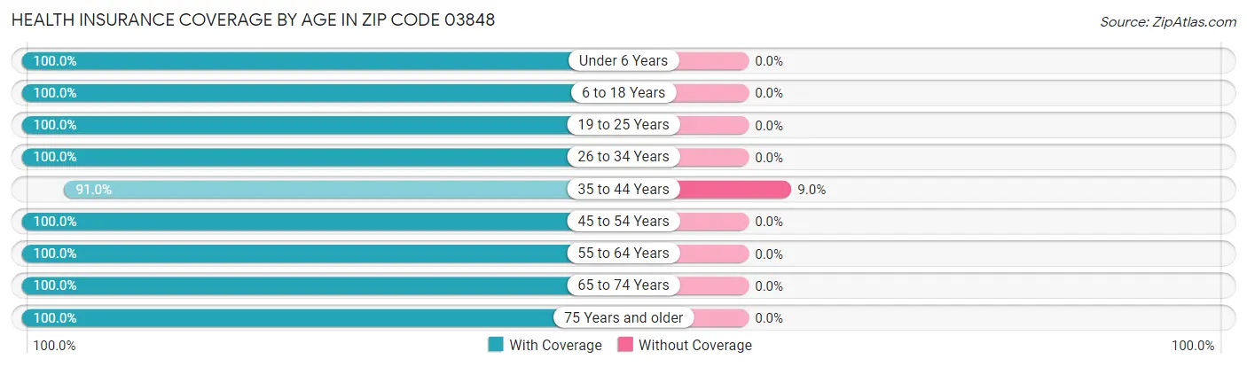 Health Insurance Coverage by Age in Zip Code 03848