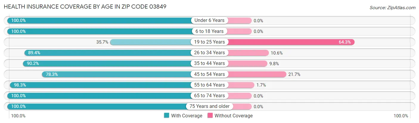 Health Insurance Coverage by Age in Zip Code 03849