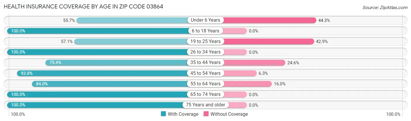 Health Insurance Coverage by Age in Zip Code 03864