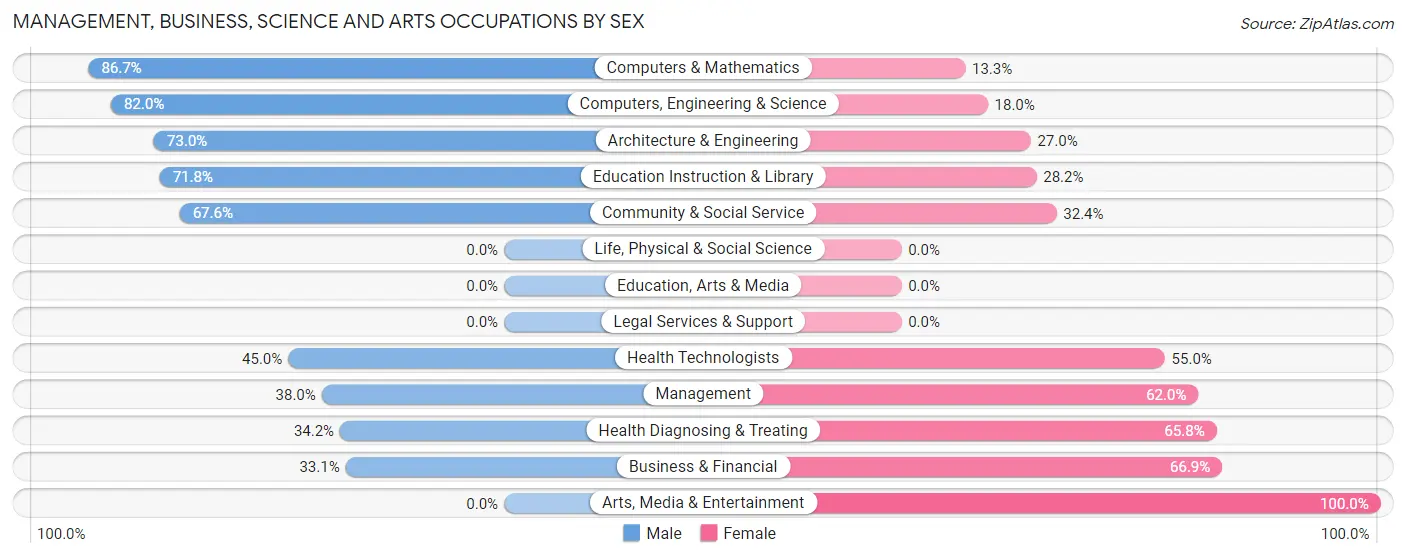 Management, Business, Science and Arts Occupations by Sex in Zip Code 03868