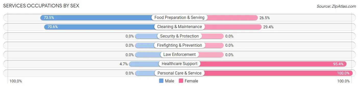 Services Occupations by Sex in Zip Code 03887