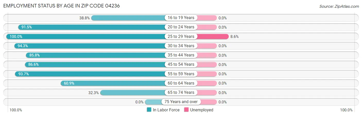 Employment Status by Age in Zip Code 04236