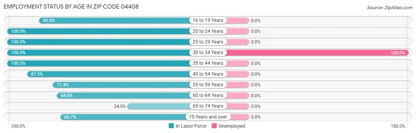 Employment Status by Age in Zip Code 04408