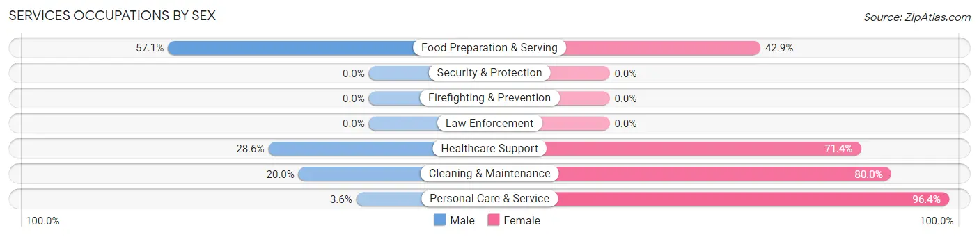Services Occupations by Sex in Zip Code 04758