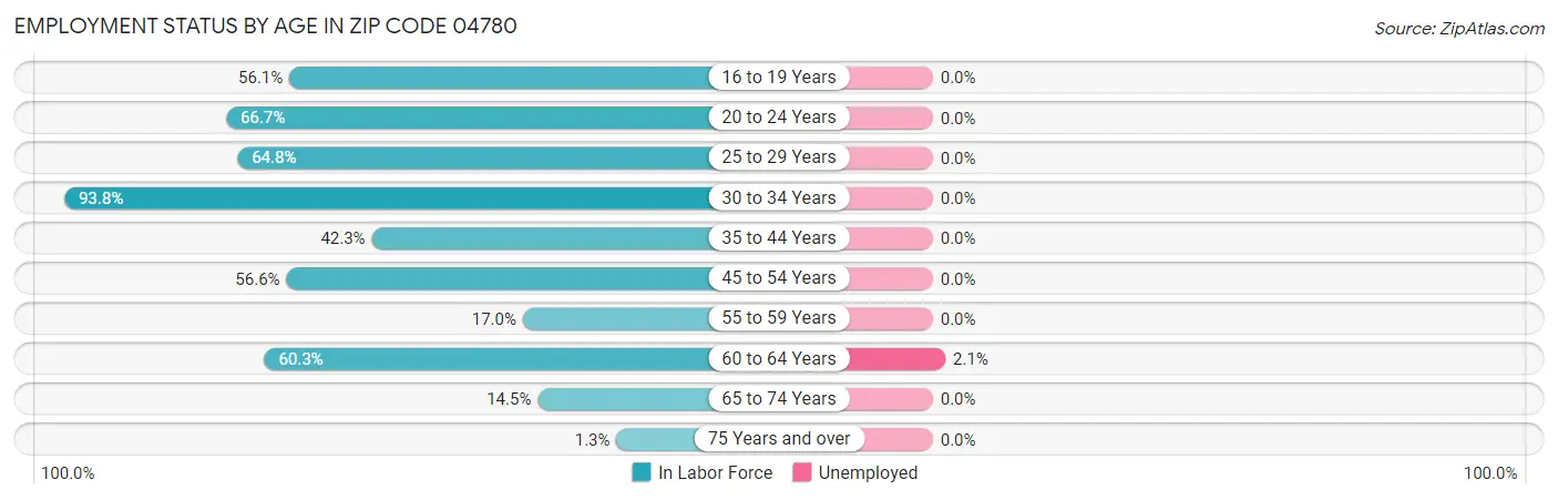 Employment Status by Age in Zip Code 04780