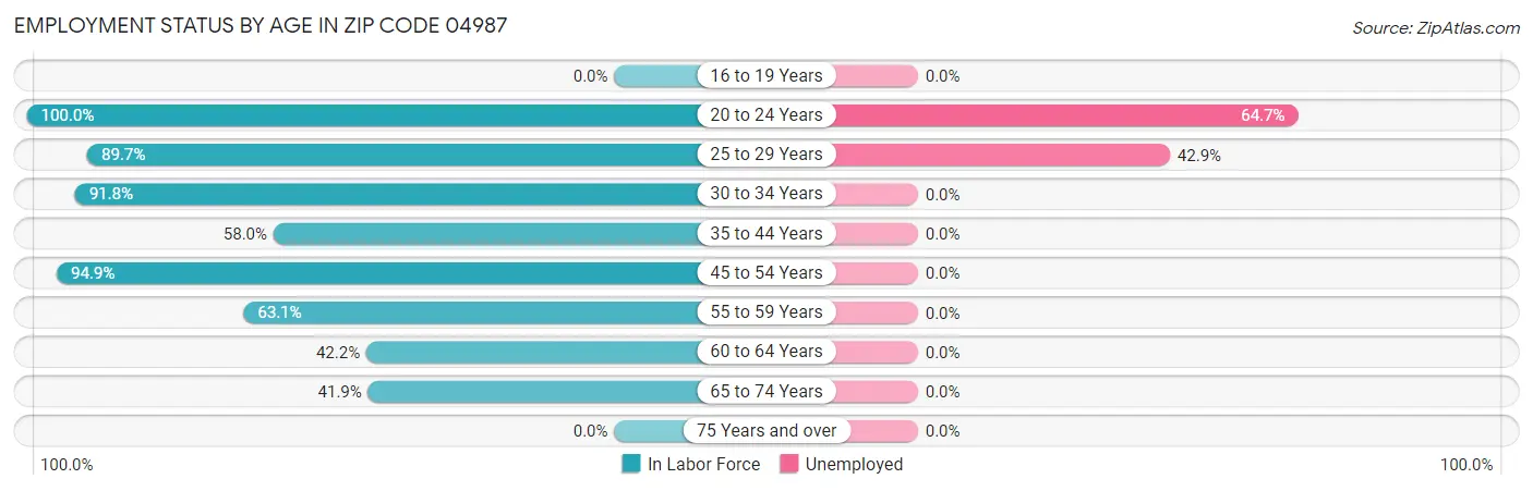 Employment Status by Age in Zip Code 04987