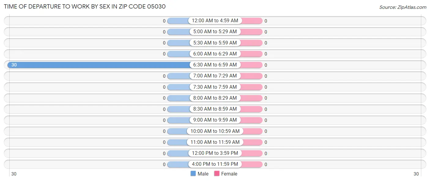 Time of Departure to Work by Sex in Zip Code 05030