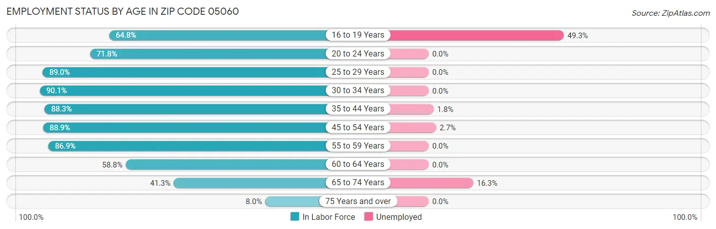 Employment Status by Age in Zip Code 05060