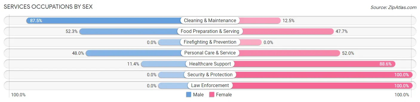 Services Occupations by Sex in Zip Code 05077
