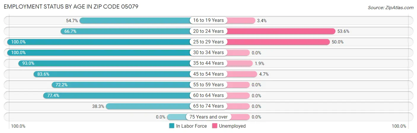 Employment Status by Age in Zip Code 05079