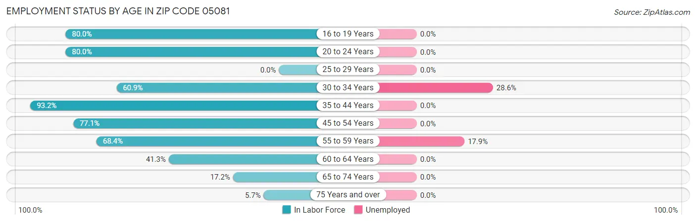 Employment Status by Age in Zip Code 05081