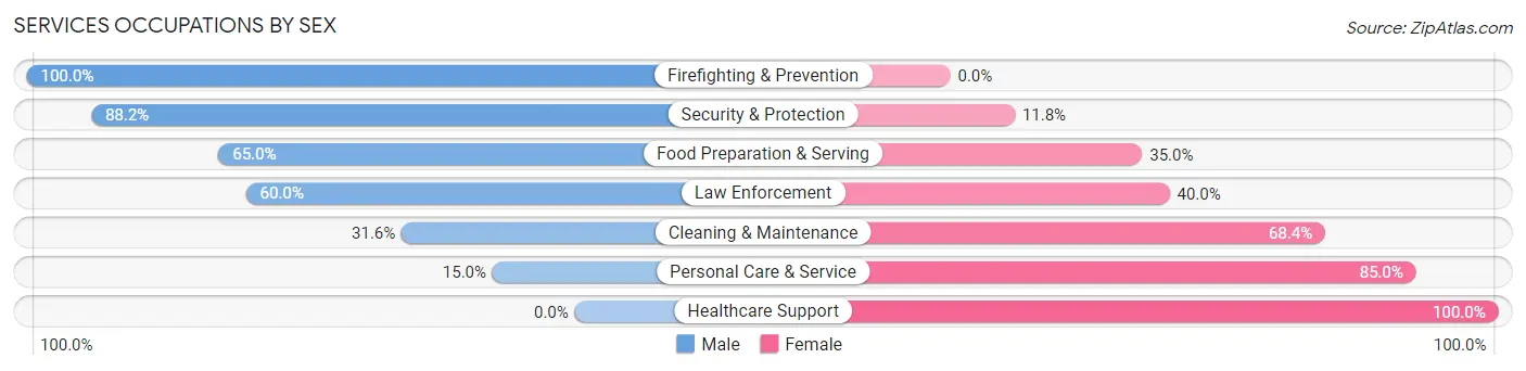 Services Occupations by Sex in Zip Code 05149