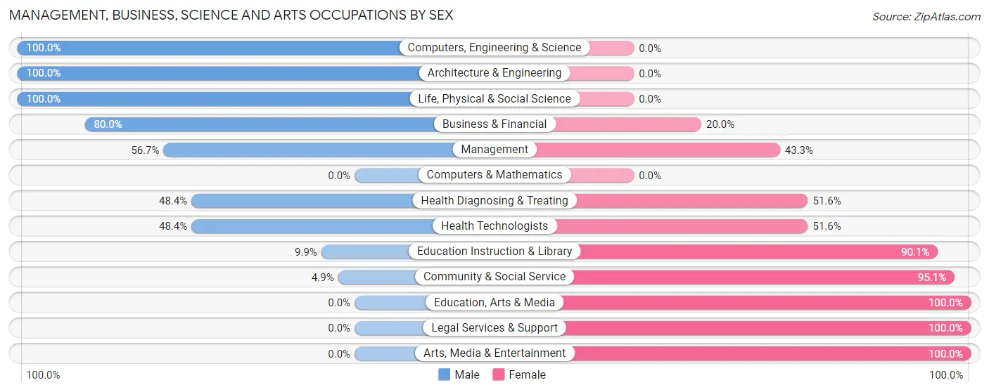 Management, Business, Science and Arts Occupations by Sex in Zip Code 05151