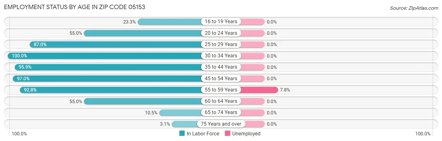 Employment Status by Age in Zip Code 05153
