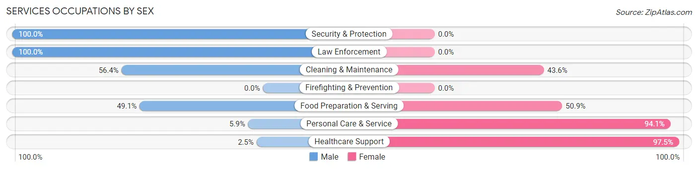 Services Occupations by Sex in Zip Code 05201