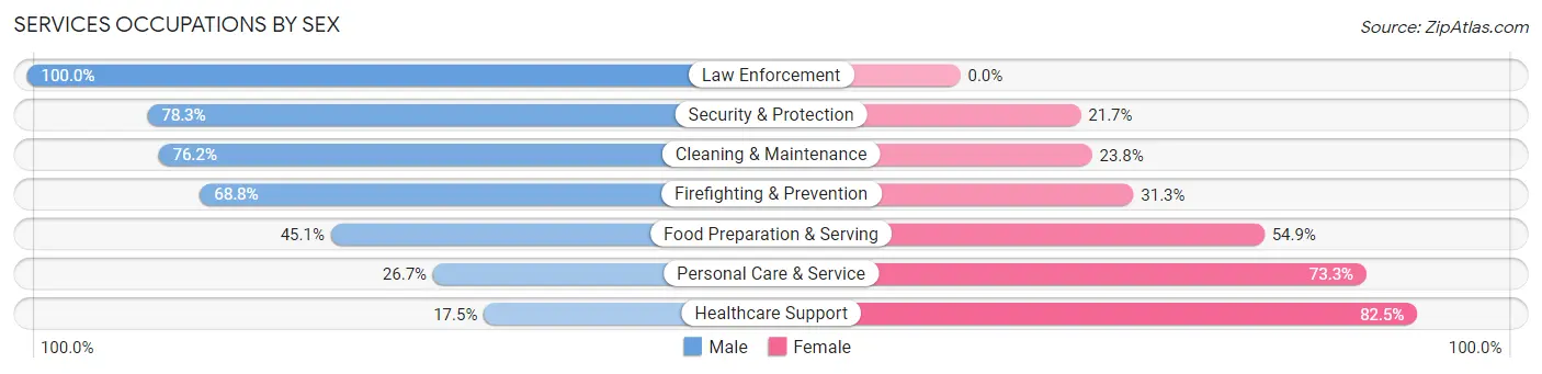 Services Occupations by Sex in Zip Code 05250