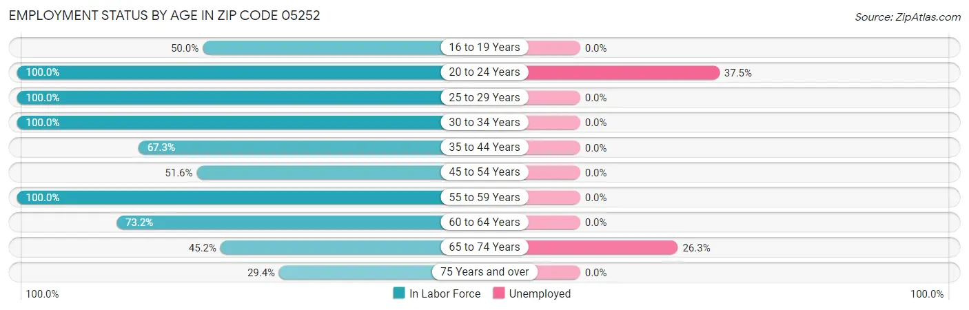 Employment Status by Age in Zip Code 05252