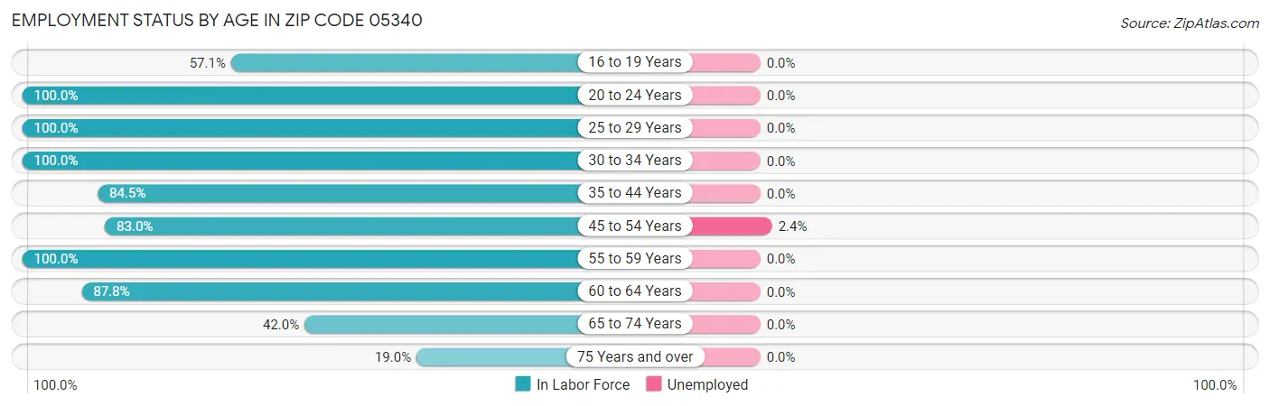 Employment Status by Age in Zip Code 05340